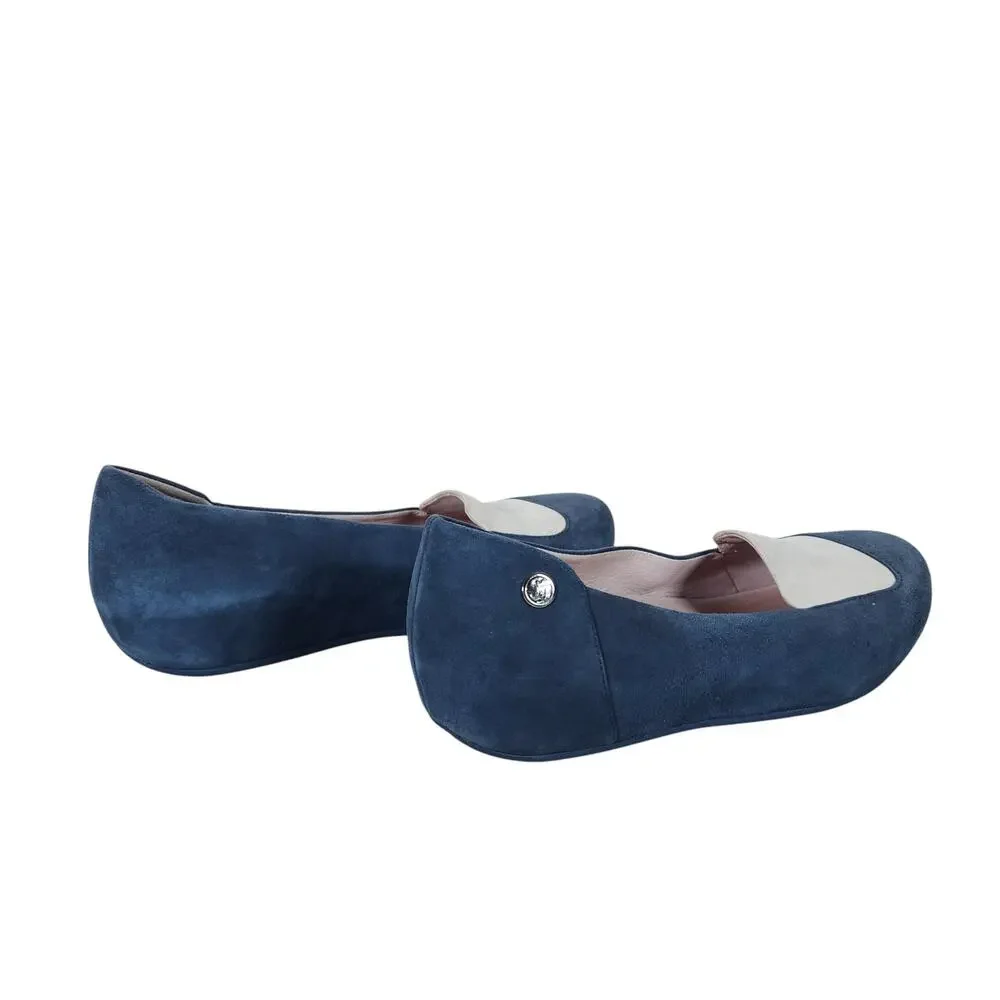 Stephen Jones Millinery Flats EU 37 Blue Suede Cream Ballerina Slip On Shoes